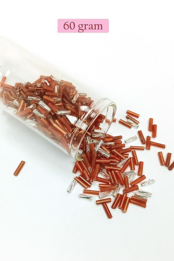 Uzun Boru Kesme Boncuk Çap 2mm Uzunluk 10 mm - 60 Gram - Kahverengi Gümüş - BNC301 - Image 1