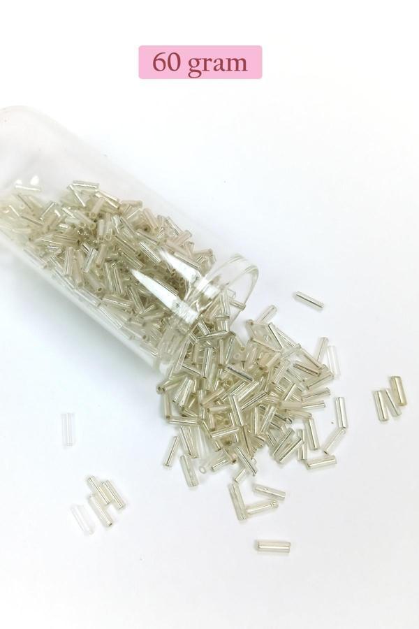 Uzun Boru Kesme Boncuk Çap 2mm Uzunluk 10 mm - 60 Gram - Gümüş - BNC271 - Image 1