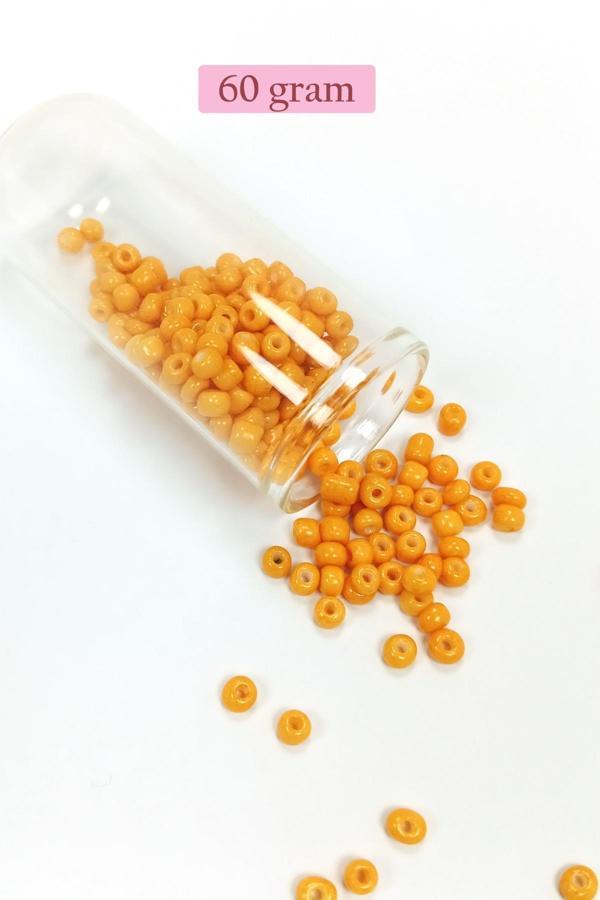 Dökme Cam Kum Boncuk Büyük Boy (6/0) 4 mm - 60 Gram - Açık Turuncu- BNC131 - Image 1