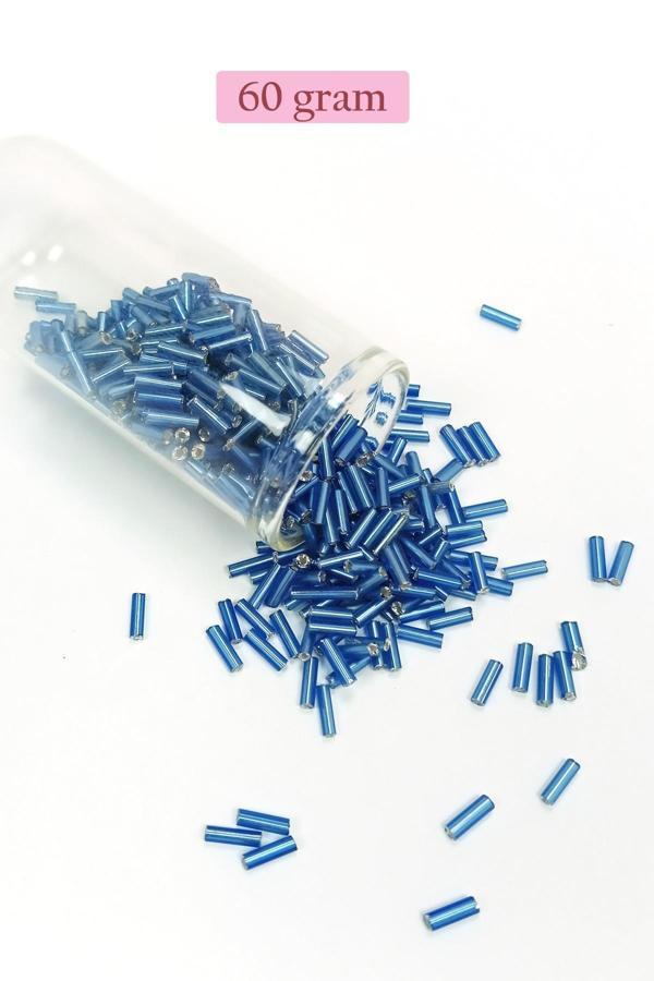 Uzun Boru Kesme Boncuk Çap 2mm Uzunluk 10 mm - 60 Gram - Mavi - BNC281 - Image 1