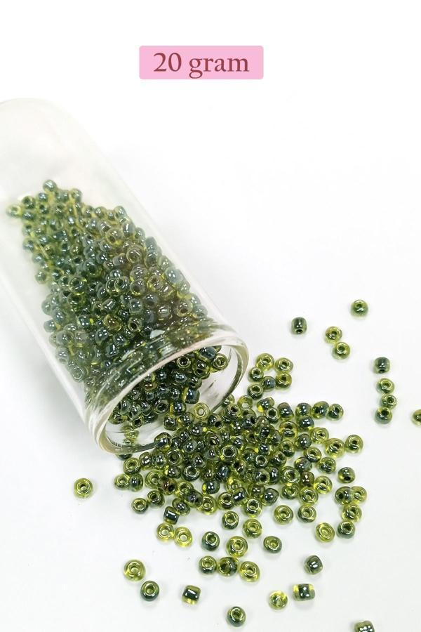 Dökme Cam Kum Boncuk (8/0) 3 mm - 20 Gram - Şeffaf Alacalı Yeşil - BNC171 - Image 1