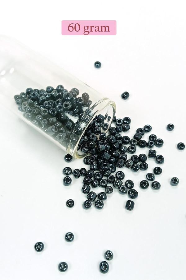 Dökme Cam Kum Boncuk Büyük Boy (6/0) 4 mm - 60 Gram - Siyah - BNC120 - Image 1