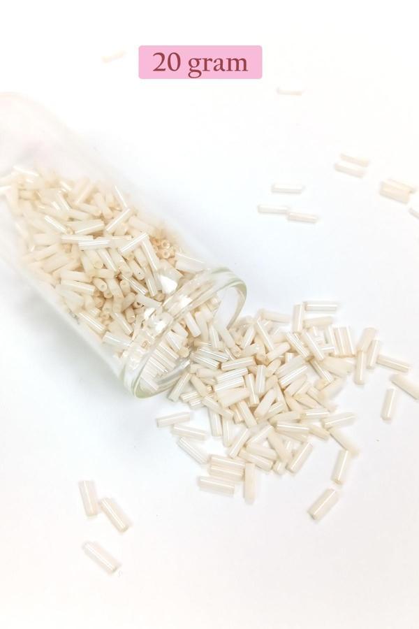 Uzun Boru Kesme Boncuk Çap 2mm Uzunluk 10 mm - 20 Gram - Açık Krem - BNC259 - Image 1