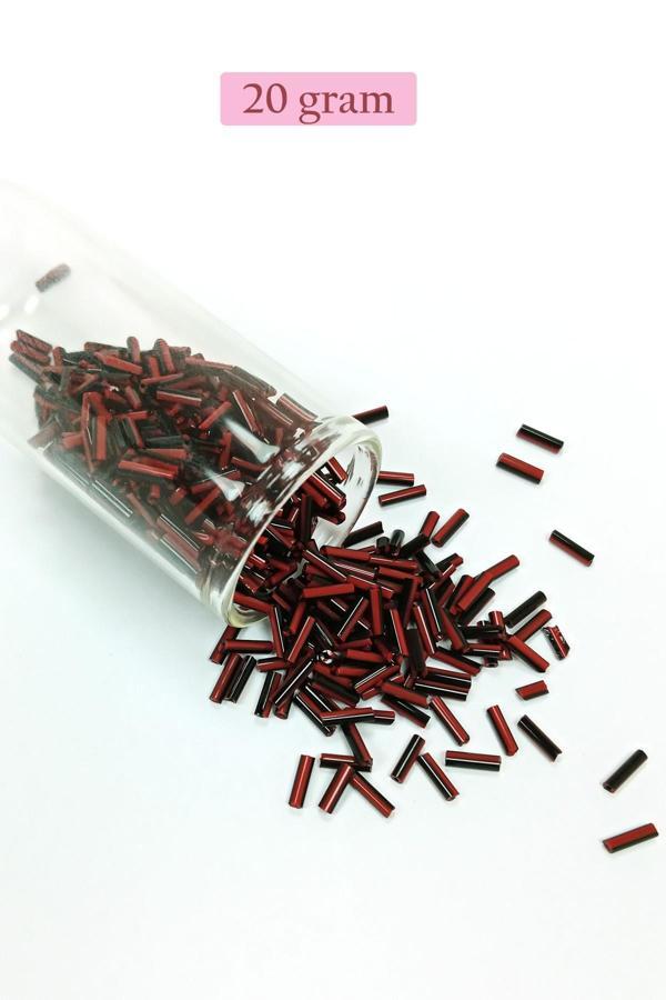 Uzun Boru Kesme Boncuk Çap 2mm Uzunluk 10 mm - 20 Gram - Kırmızı Siyah - BNC252 - Image 1