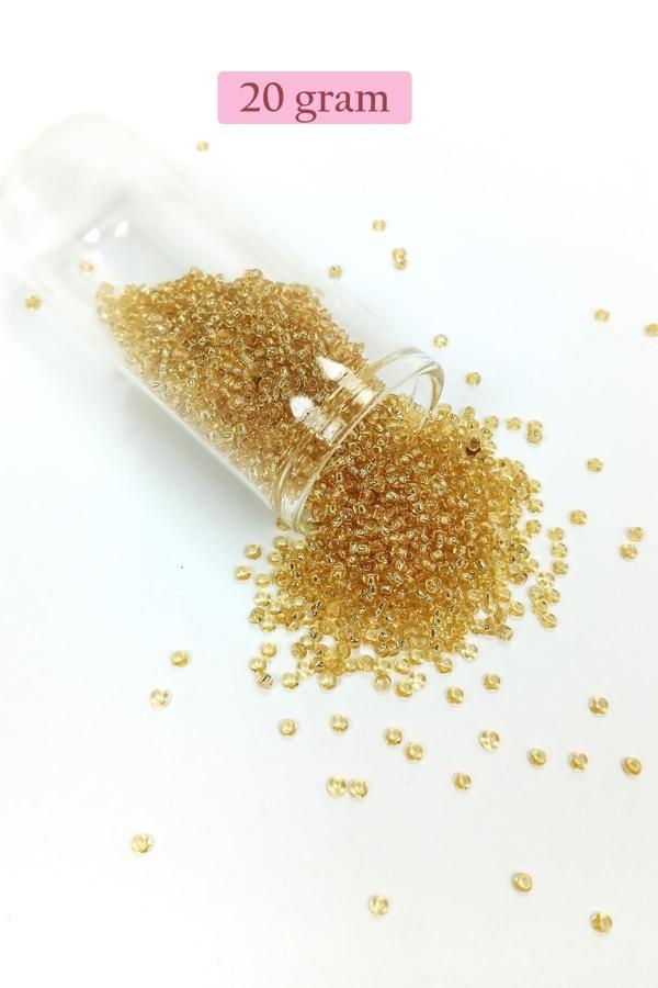 Dökme Cam Kum Boncuk (11/0) 2 mm - 20 Gram - Şeffaf Bal Rengi - BNC033 - Image 1
