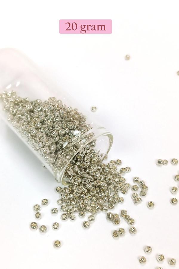 Dökme Cam Kum Boncuk (8/0) 3 mm - 20 Gram - Parlak Gümüş - BNC147 - Image 1