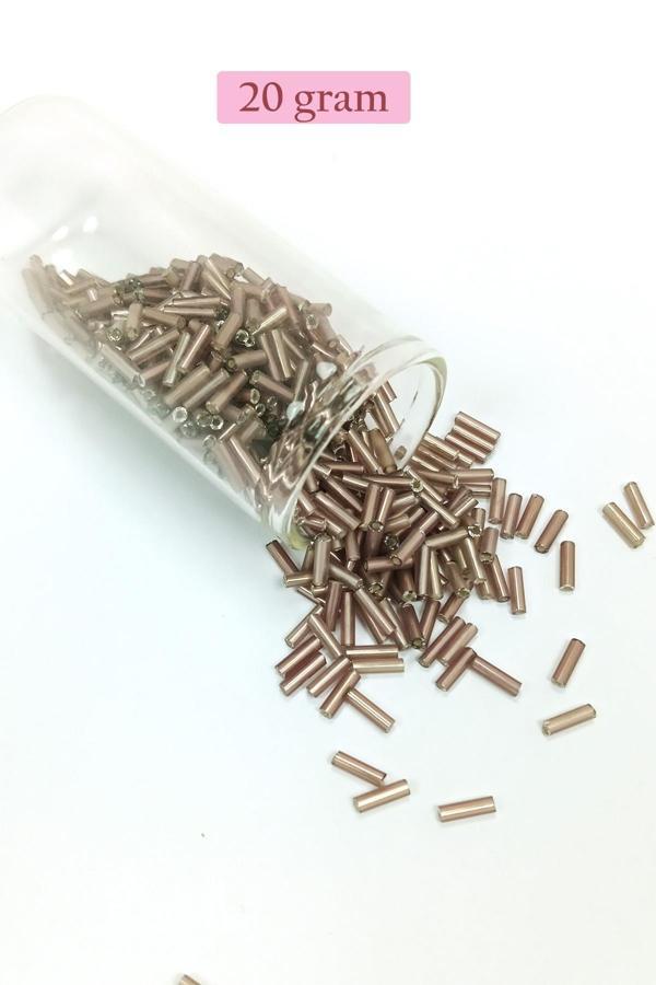 Uzun Boru Kesme Boncuk Çap 2mm Uzunluk 10 mm - 20 Gram - Koyu Bej - BNC225 - Image 1