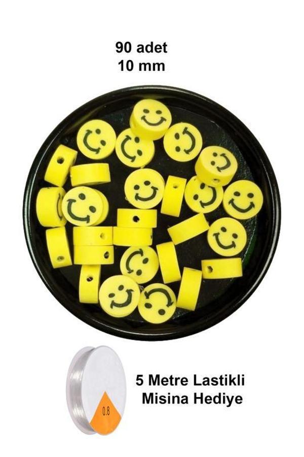 90 Adet 10 mm Polimer Kil Fimo Boncuk Takı Bileklik + 5 Metre Lastikli Misina Hediye - Gülen Yüz Smile - Image 1