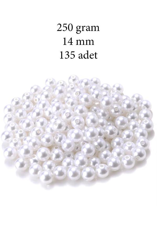 250 gram 14mm Beyaz Renk Plastik İnci Boncuk Çanta ve Takı Yapım Boncuğu (~135 adet) - Image 1