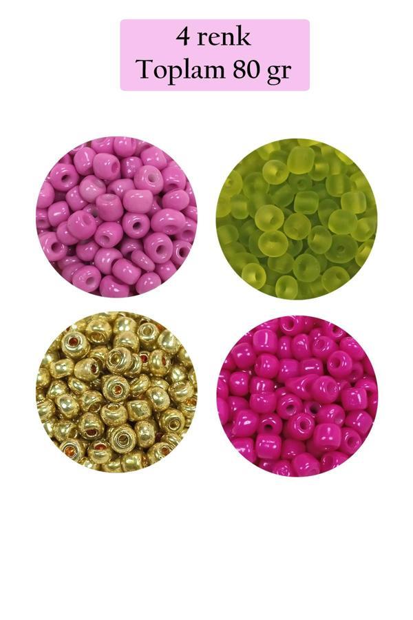 Dökme Cam Kum Boncuk Büyük Boy (6/0) 4 mm - 4 Renk - Toplam 80 Gram - BNC412 - Image 1