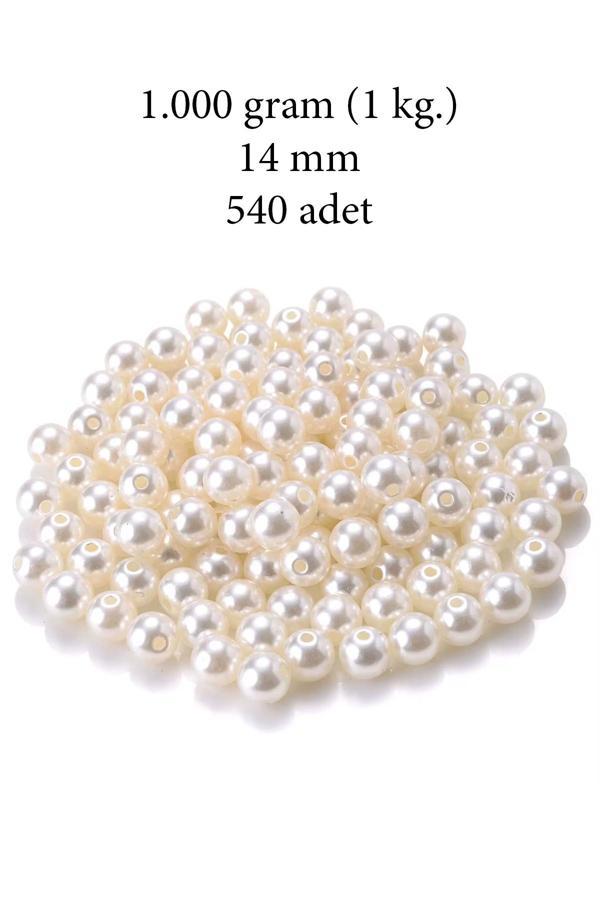 1.000 gram (1 kg.) 14mm Krem Renk Plastik İnci Boncuk Çanta ve Takı Yapım Boncuğu (~540 adet) - Image 1