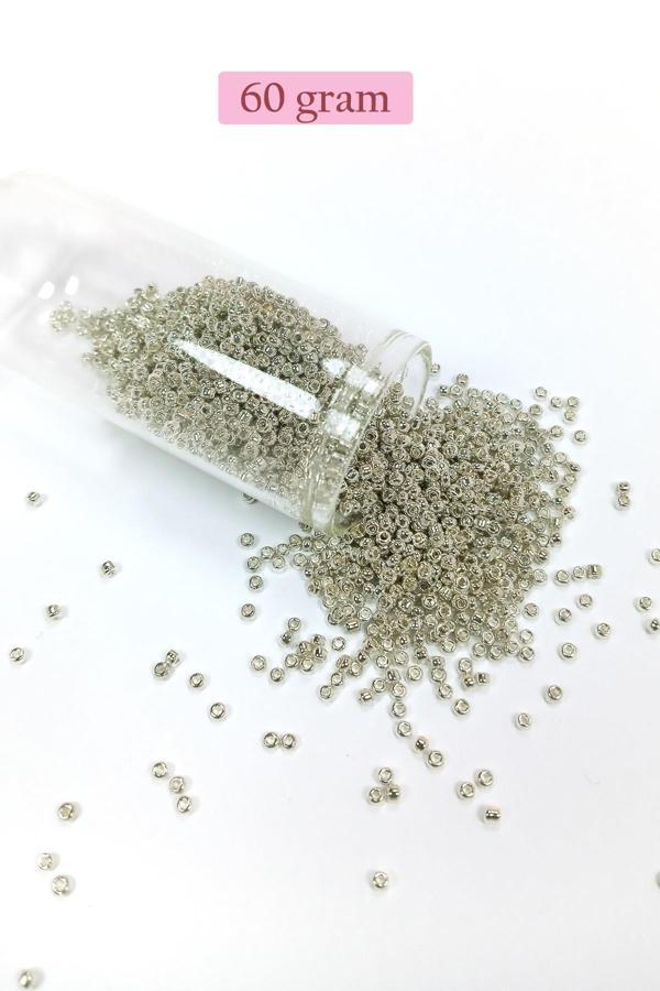 Dökme Cam Kum Boncuk (11/0) 2 mm - 60 Gram - Gümüş - BNC057 - Image 1