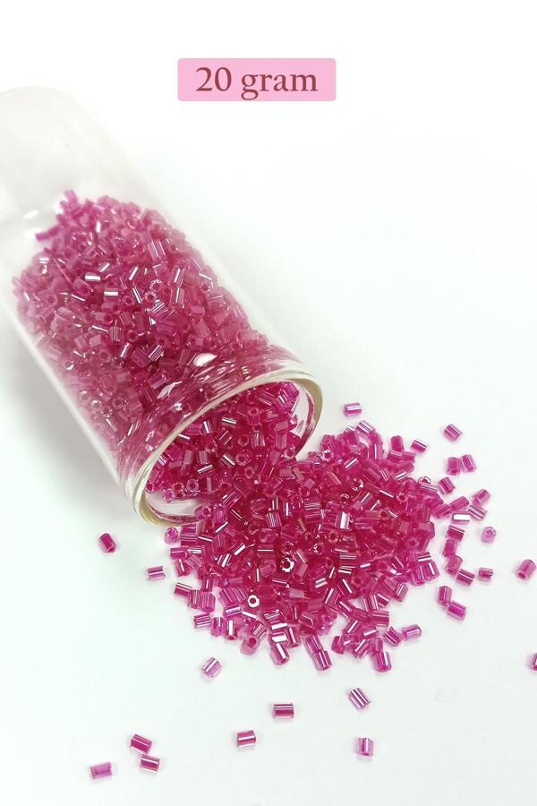 Kesme Cam Boncuk 2mm - 20 Gram - Şeffaf Koyu Pembe -BNC346 - Image 1