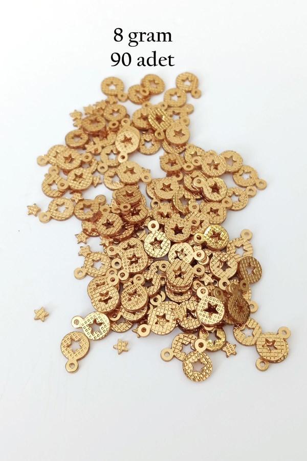 Oya Abiye Bileklik Kolye Pleksi Metalik Plastik Pul Altın Renk 8 gram 90 adet - BNC477 - Image 1