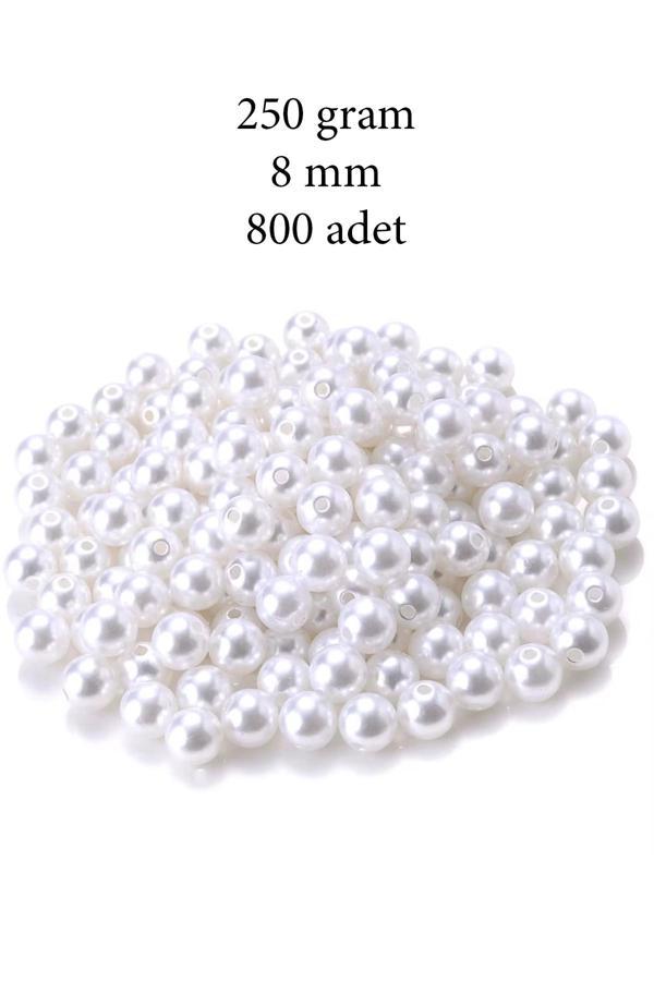 250 gram 8mm Beyaz Renk Plastik İnci Boncuk Çanta ve Takı Yapım Boncuğu (~800 adet) - Image 1