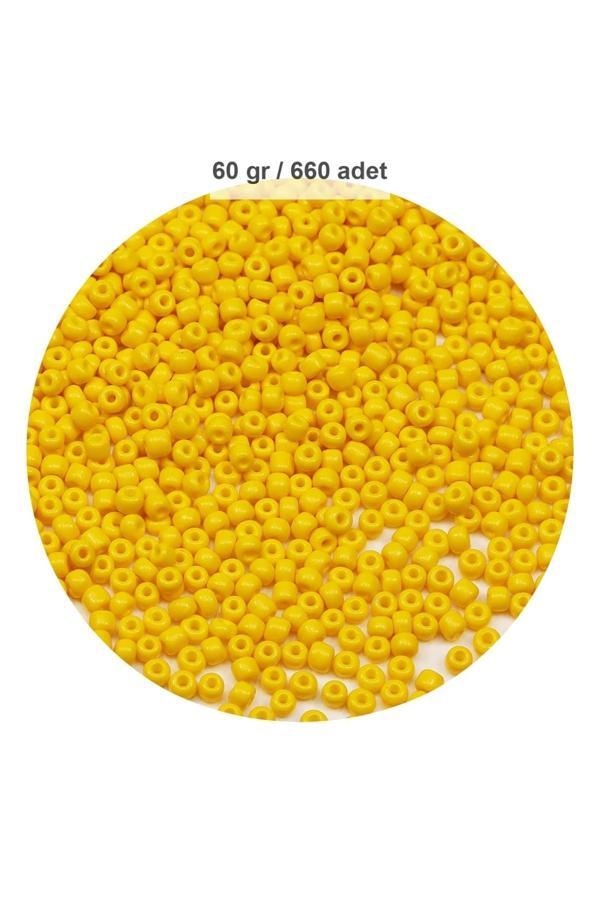 Sarı Renk 4 mm Yaklaşık 660 adet / 60 gram Cam Boncuk Oya Yazma Bileklik ve Kolye - Image 1