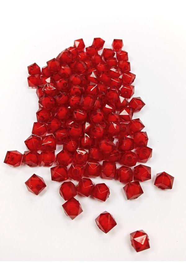 Küp Boncuk İçten Boncuklu Bileklik Çanta Boncuğu 10 mm 50 gr Kırmızı - BNC448 - Image 1