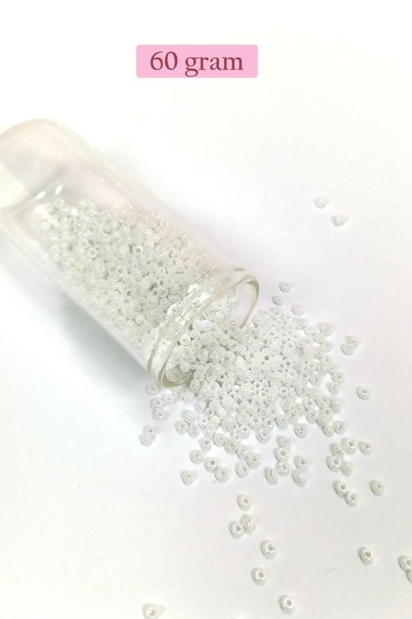 Dökme Cam Kum Boncuk (8/0) 3 mm - 60 Gram - Parlak Beyaz - BNC194 - Image 1