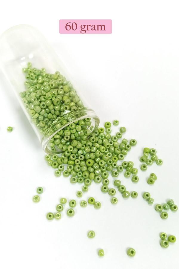 Dökme Cam Kum Boncuk (8/0) 3 mm - 60 Gram - Çimen Yeşili - BNC193 - Image 1