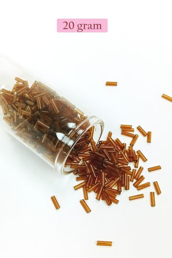 Uzun Boru Kesme Boncuk Çap 2mm Uzunluk 10 mm - 20 Gram - Şeffaf Kahverengi - BNC246 - Image 1