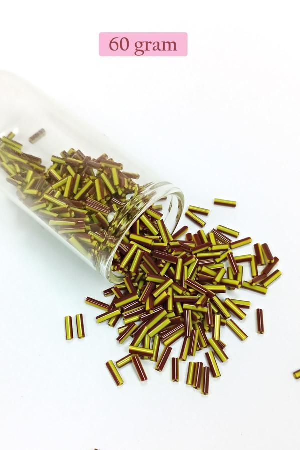Uzun Boru Kesme Boncuk Çap 2mm Uzunluk 10 mm - 60 Gram - Koyu Kırmızı Sarı - BNC297 - Image 1