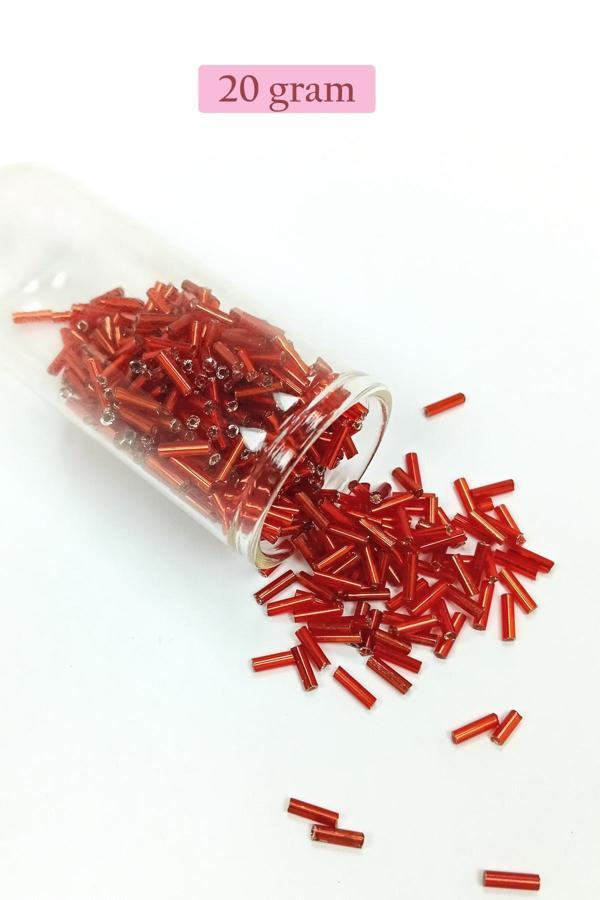 Uzun Boru Kesme Boncuk Çap 2mm Uzunluk 10 mm - 20 Gram - Şeffaf Kırmızı - BNC260 - Image 1