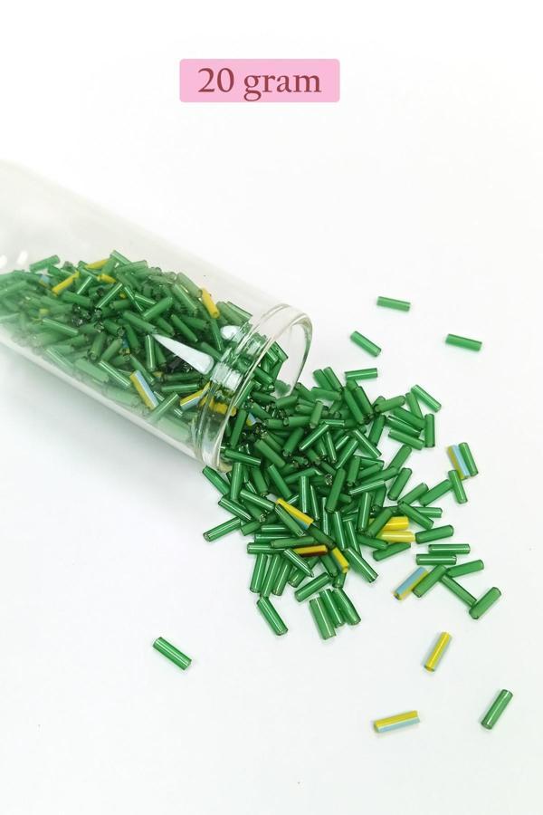 Uzun Boru Kesme Boncuk Çap 2mm Uzunluk 10 mm - 20 Gram - Yeşil - BNC256 - Image 1