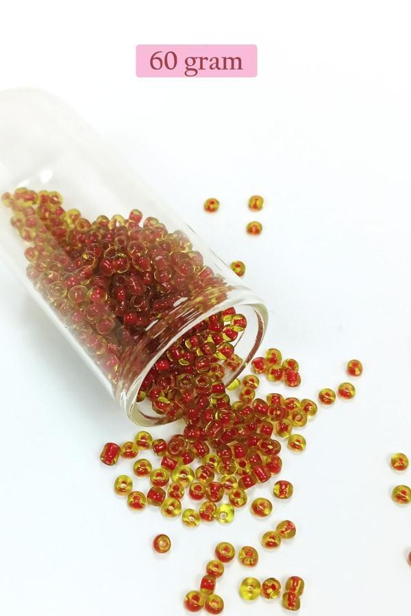 Dökme Cam Kum Boncuk (8/0) 3 mm - 60 Gram - Şeffaf Sarı Kırmızı - BNC216 - Image 1