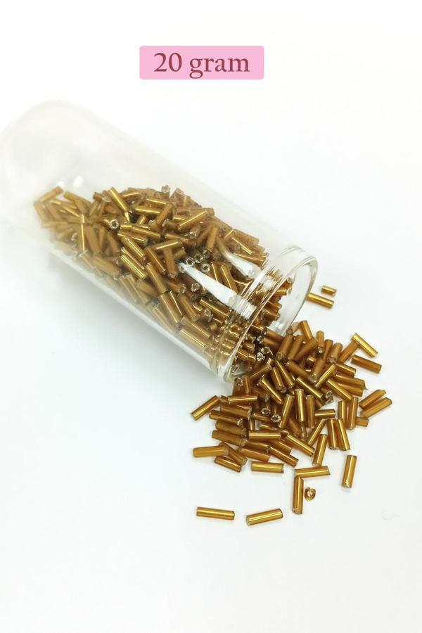 Uzun Boru Kesme Boncuk Çap 2mm Uzunluk 10 mm - 20 Gram - Altın Sarısı - BNC231 - Image 1