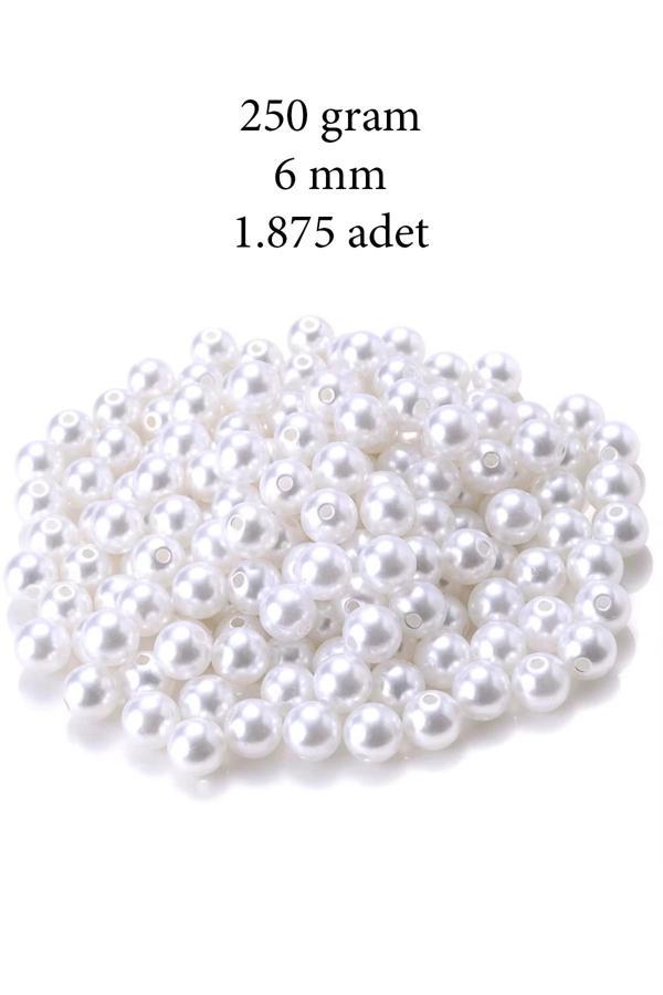 250 gram 6mm Beyaz Renk Plastik İnci Boncuk Çanta ve Takı Yapım Boncuğu (~1.875 adet) - Image 1
