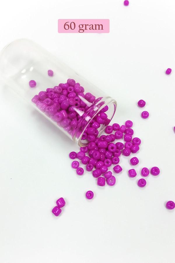 Dökme Cam Kum Boncuk Büyük Boy (6/0) 4 mm - 60 Gram - Fuşya - BNC135 - Image 1