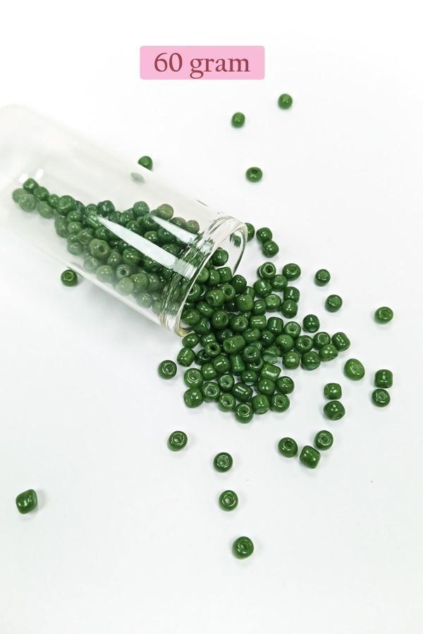 Dökme Cam Kum Boncuk Büyük Boy (6/0) 4 mm - 60 Gram -Koyu Yeşil - BNC112 - Image 1
