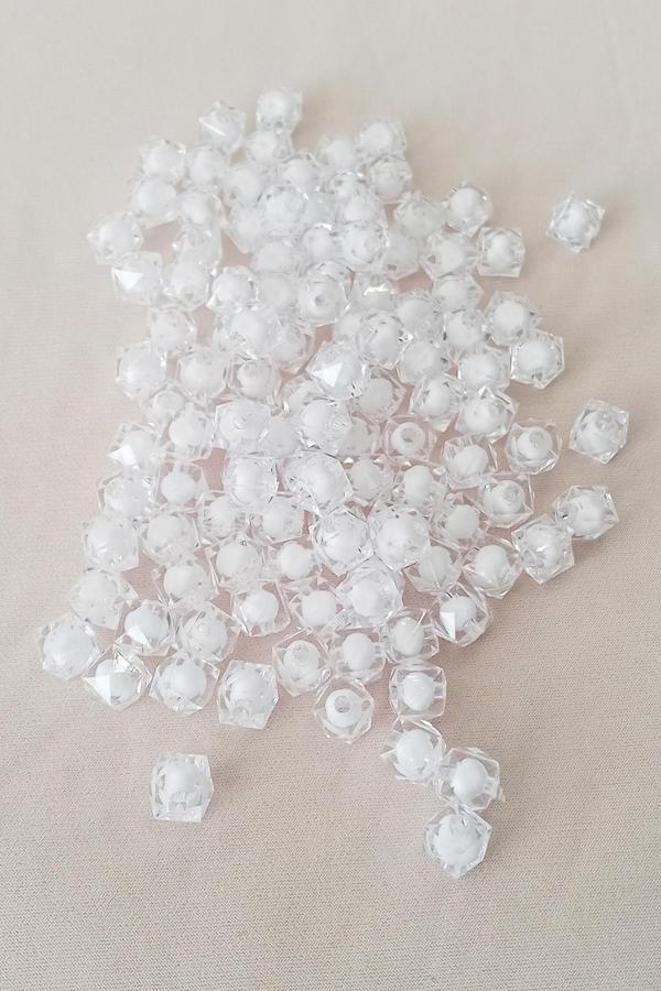 Küp Boncuk İçten Boncuklu Bileklik Çanta Boncuğu 10 mm 50 gr Beyaz - BNC456 - Image 1