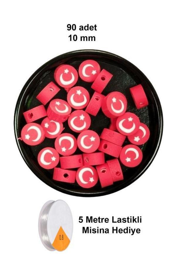 90 Adet 10 mm Polimer Kil Fimo Boncuk Takı Bileklik + 5 Metre Lastikli Misina Hediye - Türk Bayrağı - Image 1