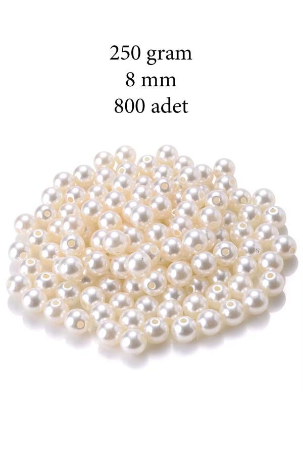 250 gram 8mm Krem Renk Plastik İnci Boncuk Çanta ve Takı Yapım Boncuğu (~800 adet) - Image 1