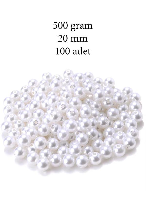 500 gram 20mm Beyaz Renk Plastik İnci Boncuk Çanta ve Takı Yapım Boncuğu (~100 adet) - Image 1