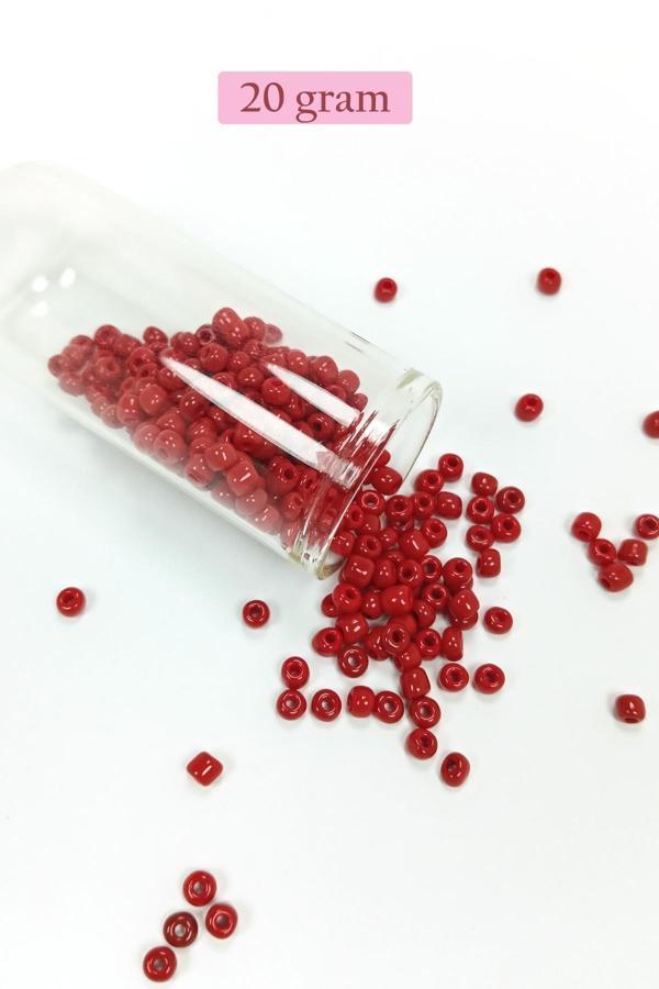 Dökme Cam Kum Boncuk Büyük Boy (6/0) 4 mm - 20 Gram - Koyu Kırmızı - BNC74 - Image 1