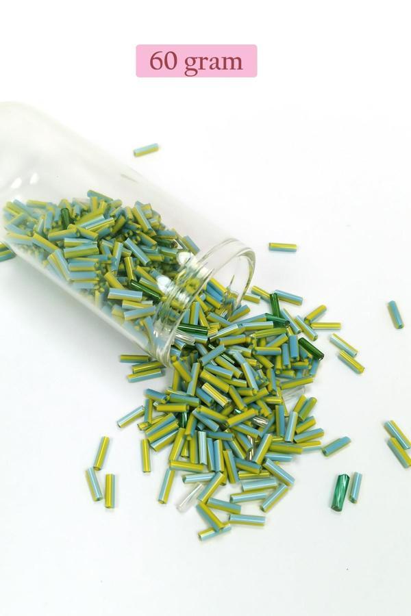 Uzun Boru Kesme Boncuk Çap 2mm Uzunluk 10 mm - 60 Gram - Yeşil Mavi - BNC289 - Image 1
