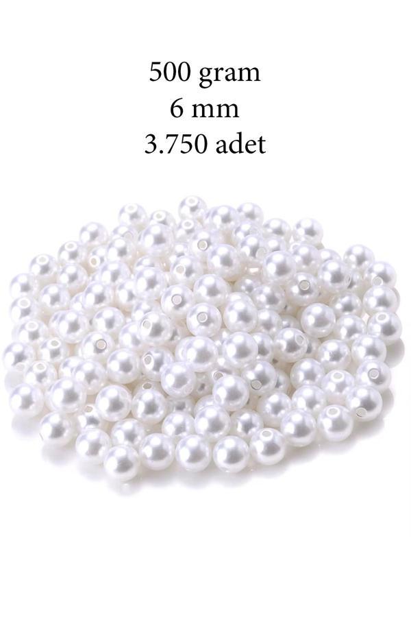 500 gram 6mm Beyaz Renk Plastik İnci Boncuk Çanta ve Takı Yapım Boncuğu (~3.750 adet) - Image 1