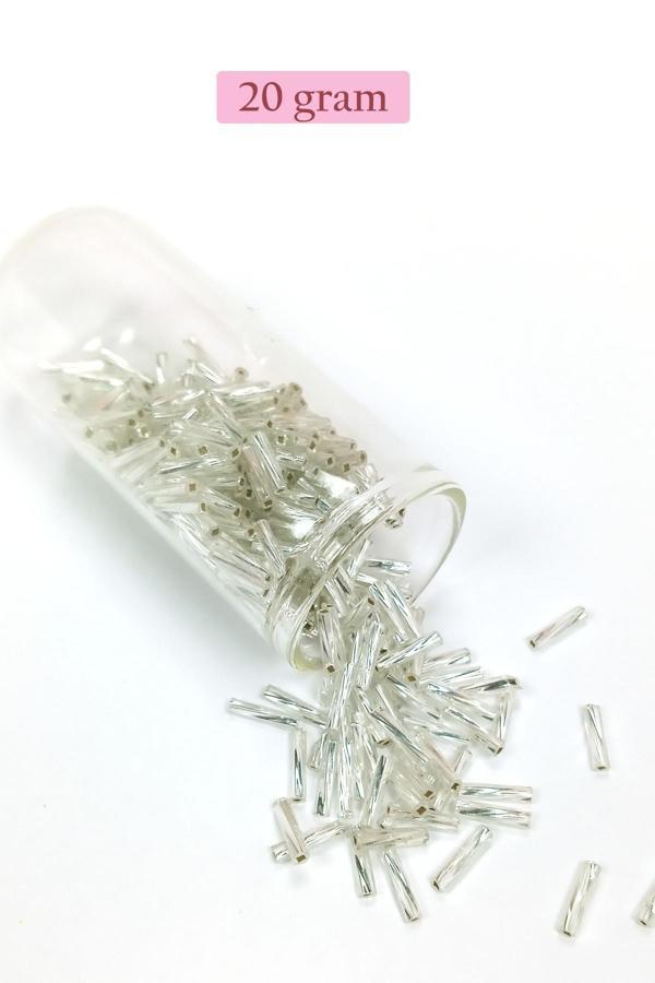 Uzun Boru Kesme Boncuk Çap 2mm Uzunluk 10 mm - 20 Gram - Parlak Gümüş - BNC257 - Image 1