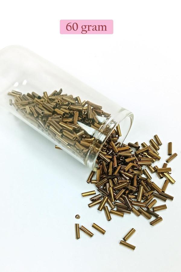 Uzun Boru Kesme Boncuk Çap 2mm Uzunluk 10 mm - 60 Gram - Parlak Gold - BNC288 - Image 1