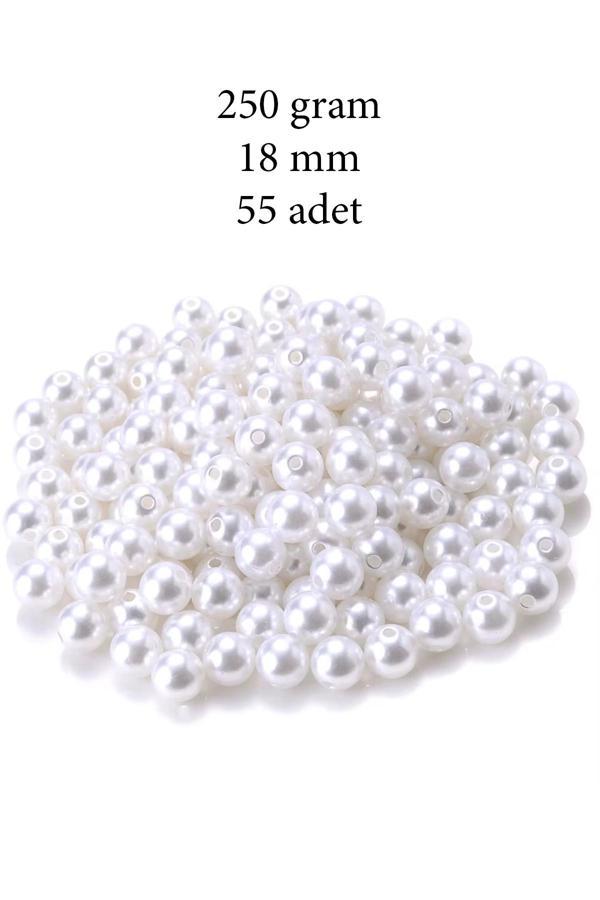 250 gram 18mm Beyaz Renk Plastik İnci Boncuk Çanta ve Takı Yapım Boncuğu (~55 adet) - Image 1