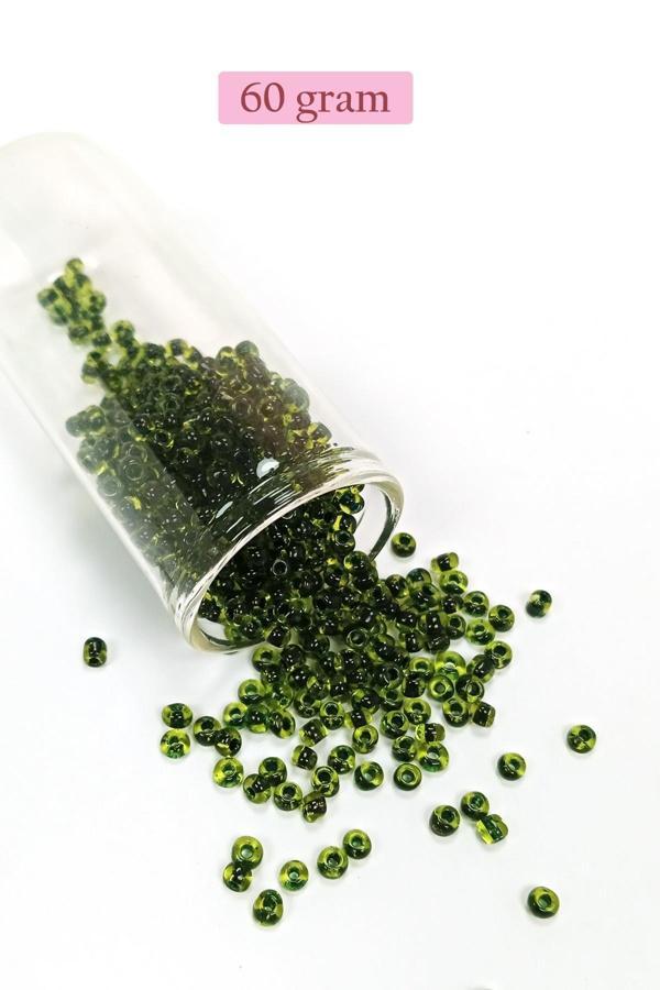 Dökme Cam Kum Boncuk (8/0) 3 mm - 60 Gram - Şeffaf Yeşil Siyah - BNC220 - Image 1