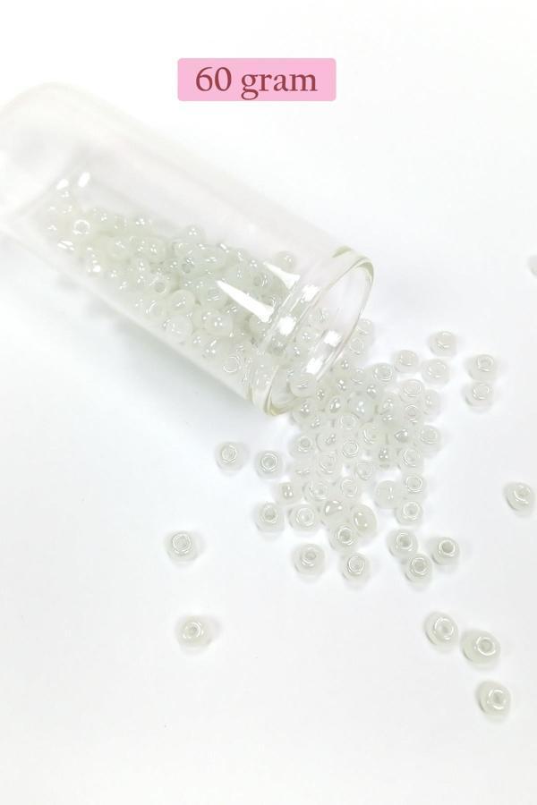 Dökme Cam Kum Boncuk Büyük Boy (6/0) 4 mm - 60 Gram - İnci Beyaz - BNC117 - Image 1