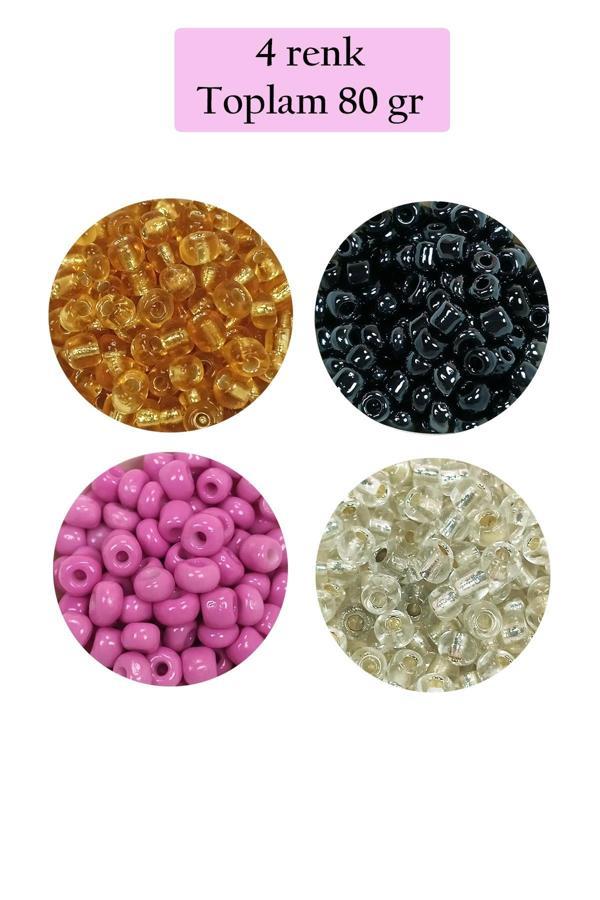 Dökme Cam Kum Boncuk Büyük Boy (6/0) 4 mm - 4 Renk - Toplam 80 Gram - BNC410 - Image 1