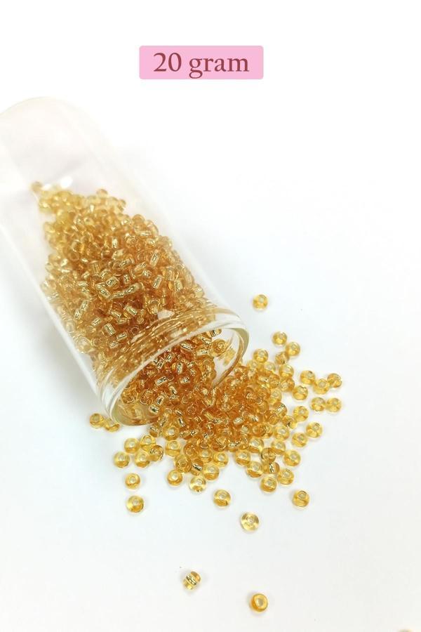 Dökme Cam Kum Boncuk (8/0) 3 mm - 20 Gram - Şeffaf Koyu Sarı - BNC176 - Image 1