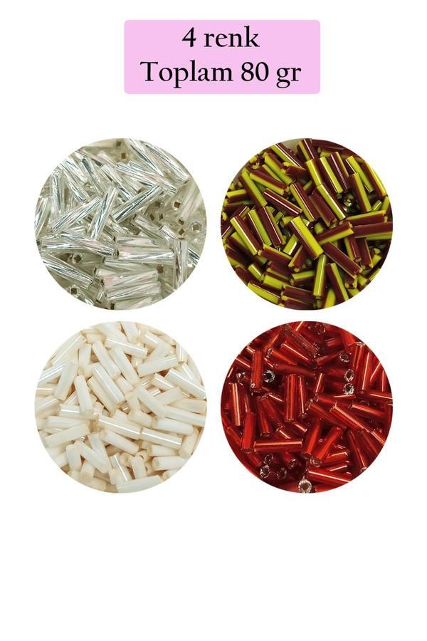 Uzun Boru Kesme Boncuk Çap 2mm Uzunluk 10 mm - 4 Renk - Toplam 80 Gram - BNC434 - Image 1