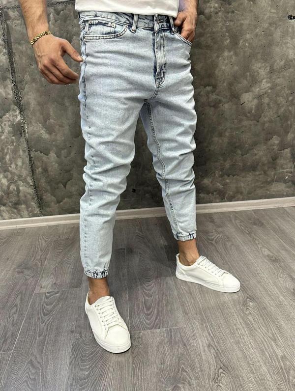 Calvin Kot Paça Lastik Straight Boyfriend Denim Erkek Mavi Jean Pantolon - Image 1