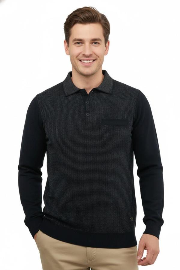 Erkek Polo Yaka Kazak Cepli Çelik Örgü Klasik Kalıp 5205F BGL-ST04850 - Image 1