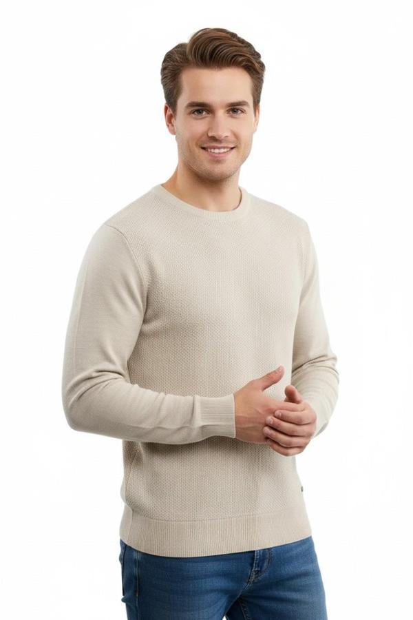 Erkek Sıfır Yaka Kazak Petek Örgü Klasik Kalıp 5243C BGL-ST04859 - Image 1